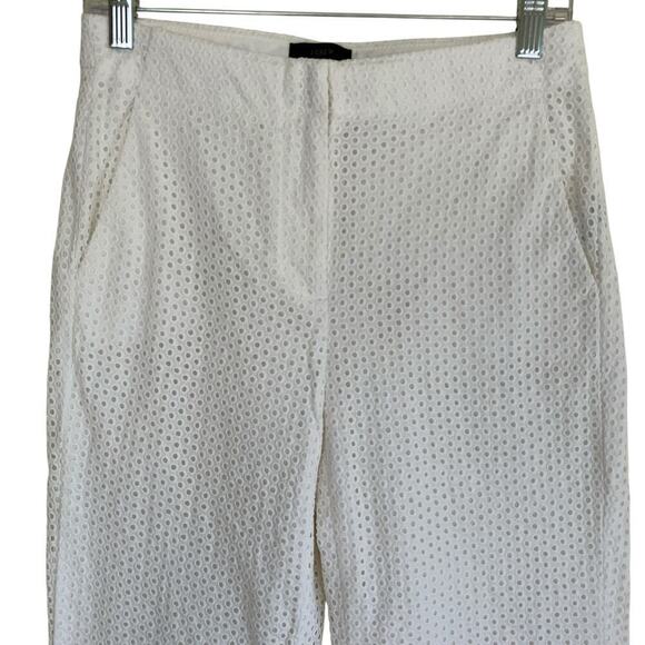 J.Crew Sz 0 White Eyelet Patio Pants Trousers Cropped Straight Preppy Elegant - Picture 3 of 16